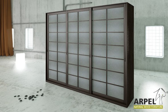Schrank Shoji 300 cm mit Reispapier bekleidete Schiebetüren