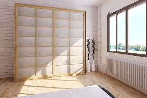 Armadio Shoji largo 200 cm con rivestimento ante in carta di riso