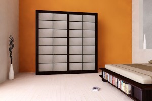 Armadio Shoji largo 200 cm con rivestimento ante in carta di riso