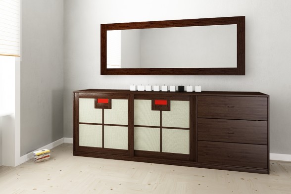 Sideboard Shoji 3 Schubladen - Stoffbespannung