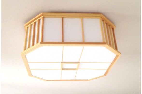 Japanese Ceiling Lamp Akaru In Solid Pine Wood Natural Rice Paper