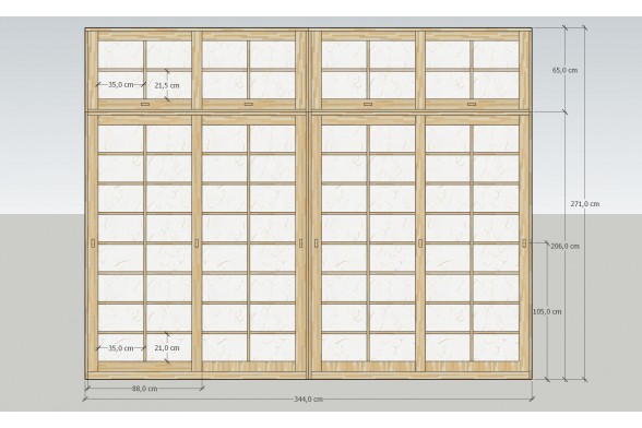 200 cm wide Shoji Wardrobe with Rice Paper Sliding Doors