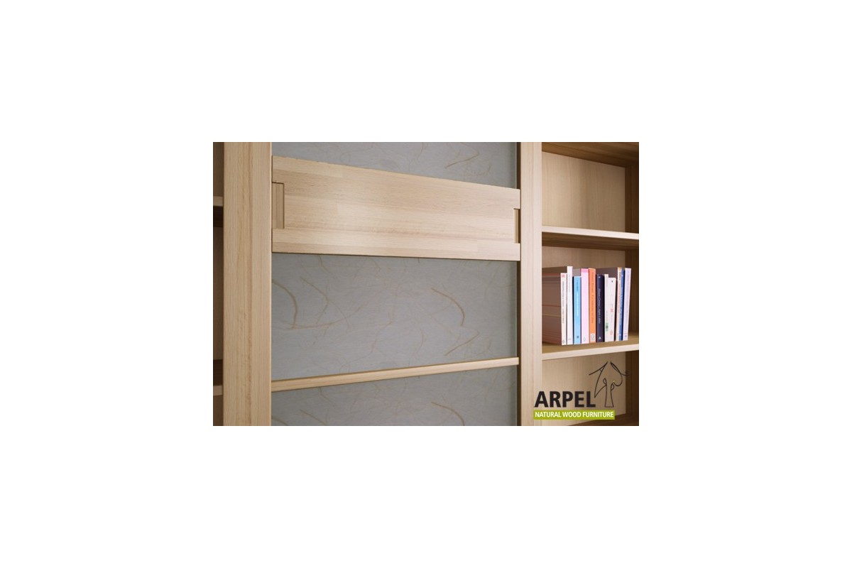 Variant Basic Bookshelf In Solid Beech With A Shoji Sliding Door