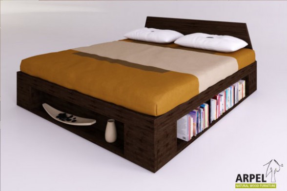 Zen plus bed with lateral and frontal bookcase modules