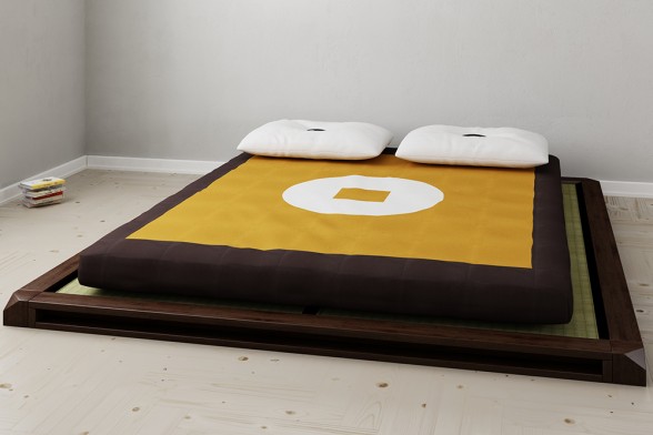 Japanese Low Bed Aiko With Tatami Futon, Very Low Bed Frame